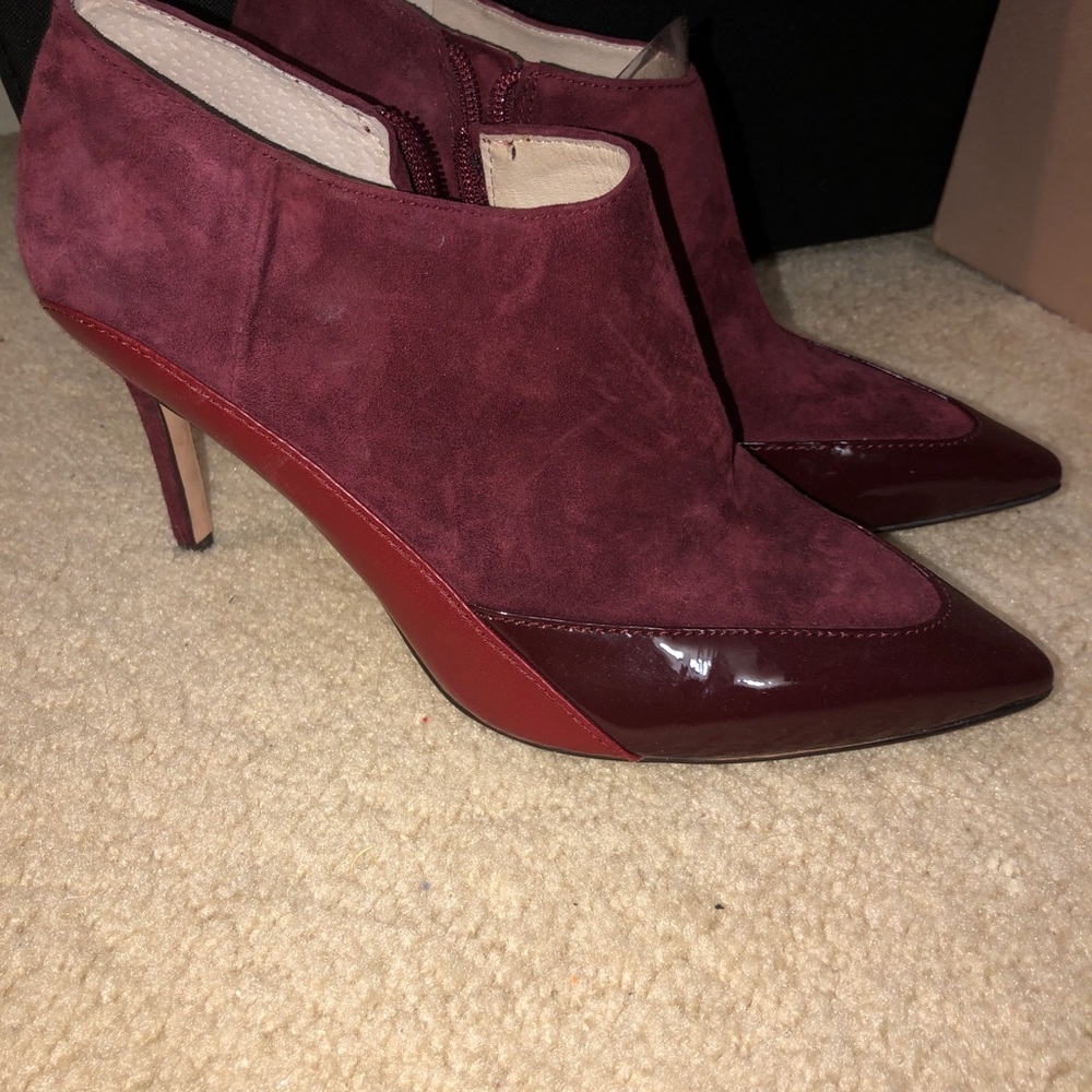 Louise et Cie Maroon Suede Patent Leather Bootie